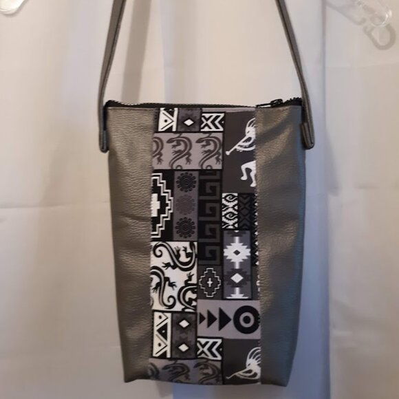 New Southwestern Kokopelli Shoulder Bag Purse Gray Faux Leather travel pouch - Picture 1 of 11